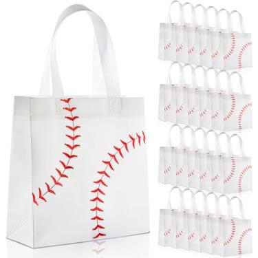Imagem de 24 peças de sacos de presente de beisebol com alças tema esportivo a granel, sacos de doces, presente de equipe de beisebol, não tecido, lembrancinha de lanche para esportes, meninos, lembrancinhas de