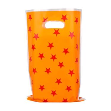 Imagem de 50 peças de sacos de presente de aniversário de anime, sacos amarelos de animação de desenho animado com estampa de estrela vermelha bolsas de lanche de doces de plástico com alças para fãs de
