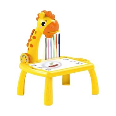 Imagem de Brinquedo e Jogo Lousa Mágica Infantil com Projetor, Mesa de Desenho Girafinha em Amarelo, Brinquedo Educativo