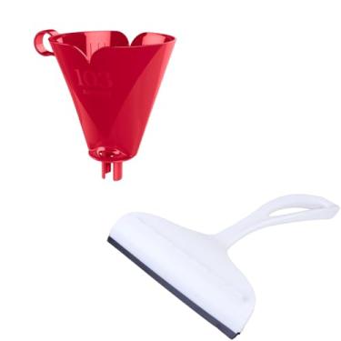 Imagem de Conjunto de 1 Rodo Plástico Multiuso Branco com Raspador 18cm + 1 Suporte de Filtro de Café Tam. 103 Vermelho