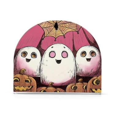 Imagem de Qilmy Cute Ghots Porta-guardanapos de acrílico de Halloween, suporte de lenços de mesa independente transparente, dispensador de papel de coquetel para cozinha, jantar, restaurante, bar, decoração, 1