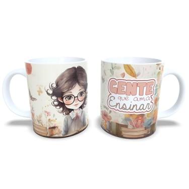 Imagem de Caneca de Cerâmica 325ml Dia dos Professores, Design Floral com Ilustração, Branca (14107)