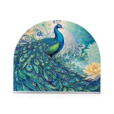 Imagem de JUZIHAI Porta-guardanapos de pavão e flor para mesa dispensador de guardanapo de acrílico para mesa suporte de lenços independente para cozinha sala de jantar bar festa decoração de casa