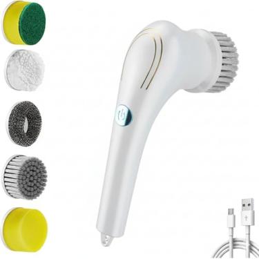 Imagem de Escova de Limpeza Elétrica Giratória 360°, Recarregável USB 800mAh, IPX7 à Prova d'Água, com 5 Cabeças Intercambiáveis, para Cozinha, Banheiro, Piso