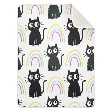Imagem de Qilmy Cobertor de bebê de gato arco-íris 76 x 101 cm, cobertor infantil de algodão macio para meninos e meninas, cobertor infantil leve e quente para berço, carrinho de bebê, soneca, recém-nascido