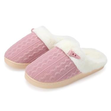 Imagem de Pantufas femininas confortáveis de espuma viscoelástica felpudas e quentes forro de pelúcia antiderrapante para uso interno e externo para quarto, rosa, 5-6