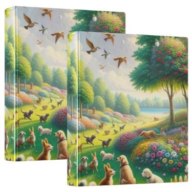 Imagem de Pasta de arquivo redonda de 3 anéis para fichários de flores e animais da primavera para material escolar e de escritório, pacote com 2