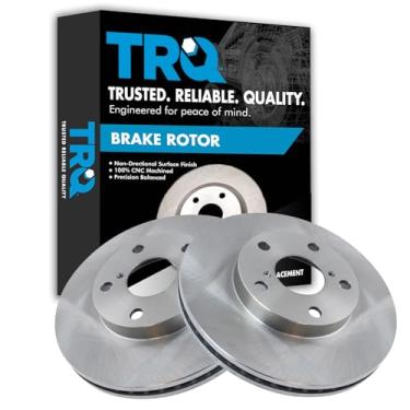 Imagem de TRQ Conjunto de par de rotores de freio a disco dianteiro para modelos Toyota Rav4 2001-2005 com apenas rotor de 10,83 polegadas e 275 mm de diâmetro