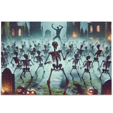 Imagem de Quebra-cabeças personalizados de esqueleto de Halloween 500 peças para cenário adulto arte animal único divertido brinquedo adulto divertido elefante branco presentes, 52 cm x 37,8 cm