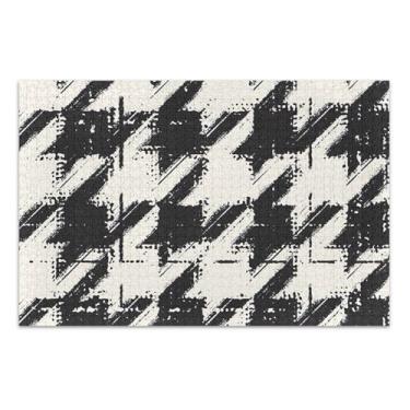 Imagem de Quebra-cabeça de 1000 peças, presentes para adultos, para amantes de quebra-cabeças, família, divertido, cenário, arte floral, grunge, pincel Houndstooth preto, 75 x 40 cm