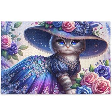 Imagem de Engraçado Gato Moda Queen Quebra-cabeça adulto personalizado 1000 peças Tech Game Puzzle presentes presentes homens flor única pintura animal, 75 cm x 50 cm