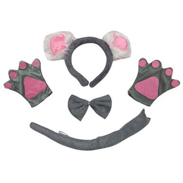 Imagem de Petitebella Luvas de cauda de gravata borboleta com orelha coala 4 peças Fantasia infantil 1-8 anos (cinza, 1-4 anos)