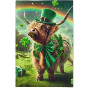 Imagem de Quebra-cabeça St Patricks Highland Cow para adultos 1000 peças para amantes de elefantes brancos, presentes exclusivos divertidos para adultos, paisagem, arte, 75 x 50 cm