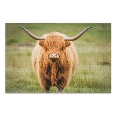 Imagem de Quebra-cabeças 500 peças para adultos, presentes tecnológicos, fofos, vaca Highland, pastagem, presentes masculinos, estampa animal, 51 x 36 cm
