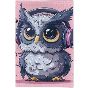 Imagem de Quebra-cabeça de coruja de desenho fofo 500 peças para adultos, amigos, família, jogos, presentes, quebra-cabeça, cena de outono, arte personalizada com estampa animal, 52 x 37,8 cm