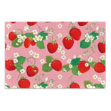 Imagem de Quebra-cabeça adulto 500 peças presentes para jogo de elefante branco quebra-cabeça família difícil pintura animal arte morangos folhas rosa margaridas, 20,5 x 14,9 polegadas