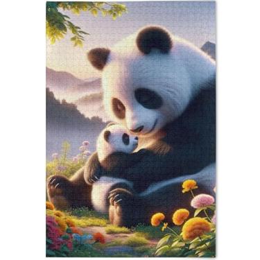 Imagem de Quebra-cabeça personalizado Penda urso filhote primavera floral 500 peças jogo adulto engraçado difícil quebra-cabeça animal flor arte, 52 cm x 37,8 cm
