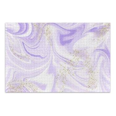 Imagem de Quebra-cabeça para adultos, 500 peças, presentes de festa de elefante branco, redemoinhos de mármore lavanda macia, cenário de inverno, quebra-cabeça dourado pintura animal, 51 x 35 cm