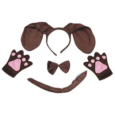Imagem de Petitebella Luvas longas para orelhas de cachorro com laço e cauda 4 peças fantasia 1-10 anos (marrom-2, 5-10 anos)
