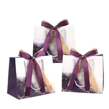 Imagem de DONQE Sacos de presente de papel com alças e fita de laço, 3 peças de 19 x 16 x 9 cm em sacos de brindes, sacolas reutilizáveis de festa para aniversário, Natal e casamento