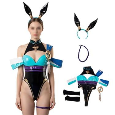 Imagem de Cosfun Maiô feminino Genshin peça única Wanderer cosplay macacão Genshin cosplay maiô praia maiô FY0002, Azul, M