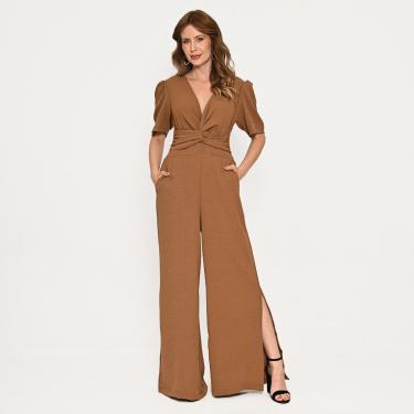 Imagem de Macacão Bisô Pantalona Fendas Liso Caramelo-Feminino
