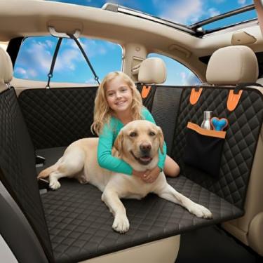 Imagem de Extensor de banco traseiro para cães, capa rígida para assento de carro para cães. Estilo de rede, grande espaço, comporta 190 kg, resistente, impermeável para carro, SUV, caminhão (preto com laranja)