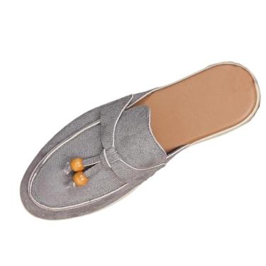 Imagem de Sapatilhas femininas enfeitadas com design de inspiração étnica, meia pantufa confortável para uso casual, Cinza, 35