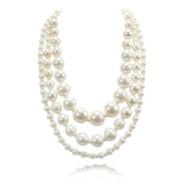 Imagem de Kalse Colar de pérola sintética de 3 camadas para mulheres, gargantilha com vários fios – joia vintage para presente para noiva, dama de honra, casamento, festa, 12 inch-15 inch, Pérola sintética