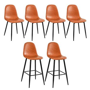 Imagem de Loft7, Kit - 4 x cadeiras + 2 banquetas altas estofadas Montana - Caramelo