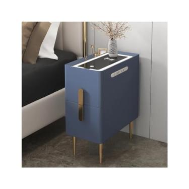 Imagem de Mesa de cabeceira moderna de madeira com 2 gavetas de superfície de rocha (cor: 02) (4)