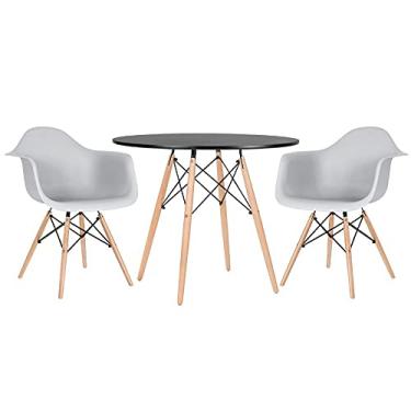 Imagem de Mesa redonda Eames 90 cm preto + 2 cadeiras Eiffel Daw cinza claro