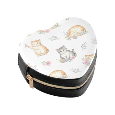 Imagem de Burbuja Caixa de joias em forma de coração de gato, mini estojo de viagem para mulheres e meninas, organizador portátil de armazenamento para brincos, anéis, colares e pulseiras