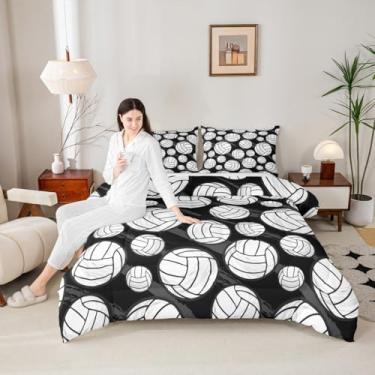 Imagem de Conjunto de edredom infantil de vôlei, para amantes de esportes com bola, decoração de jogadores, edredom moderno e moderno, 2 fronhas