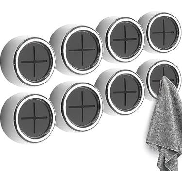 Imagem de Ganchos de Toalha Autocolantes Parede Redondos Sem Necessidade Furar Acabamento em ABS e Cromado Garras Silicone Macio para Banheiro Cozinha Lar Armário Garagem