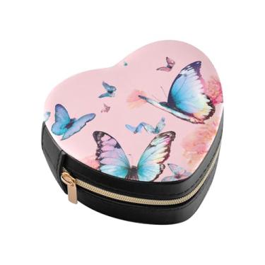 Imagem de Burbuja Caixa de joias de borboletas em forma de coração, mini estojo de joias de viagem para mulheres e meninas, organizador portátil de armazenamento para brincos, anéis, colares e pulseiras