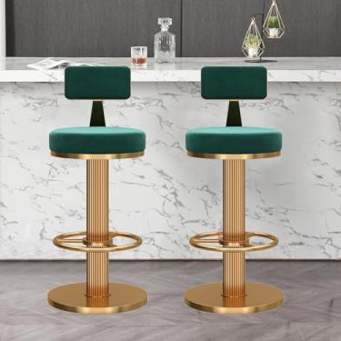 Imagem de Conjunto de 2 cadeiras de bar para café da manhã com rotação de 360°, altura ajustável, encosto baixo, apoio para os pés e base de metal para ilha de cozinha - bancos de jantar