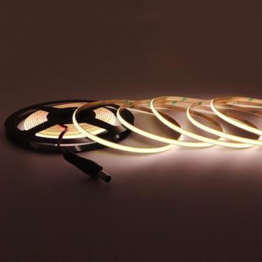 Imagem de Cinlitek Fita de luzes LED COB DC24V, fita de luz de ultra alta densidade de 5 m, 480LED/m, 320+LM/FT, iluminação LED regulável de 5 mm de largura para decoração de cozinha e uso comercial (sem fonte