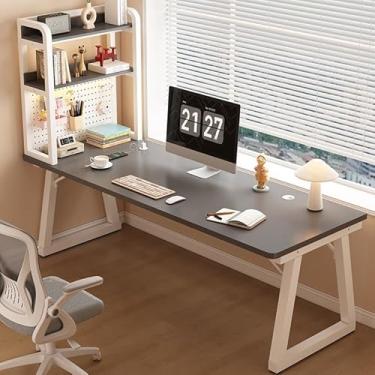 Imagem de Mesa de escritório em casa cinza e branca elegante com armazenamento de quadro | Mesa de escrita e estudo resistente para sala de estar e quarto | Design moderno DIY (80 x 60 x 74 cm)