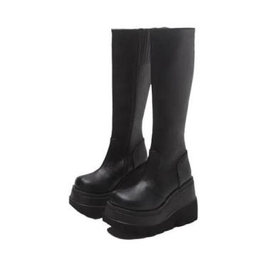 Imagem de Botas De Motocicleta Estilo Gótico Com Salto Wedge, Solado Grosso, Pla