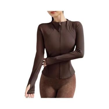 Imagem de Jaqueta Feminina De Manga Longa Com Zíper Em Cor Sólida Para Esportes,