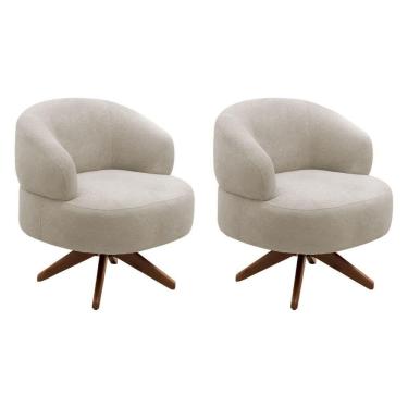 Imagem de Kit 02 Poltronas Decorativas Orgânicas Living Have Base Giratória Bouclê Bege - Desk Design