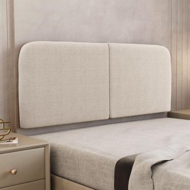 Imagem de Cabeceira Painel Orgânico Cama Box Queen Size Aira 160cm Dobrável Bouclé Bege - Desk Design