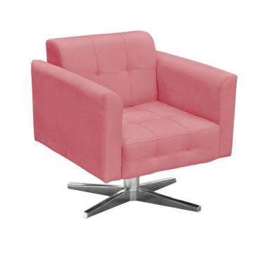 Imagem de Poltrona Decorativa Elisa Suede Rose com Base Giratória em Aço Cromado