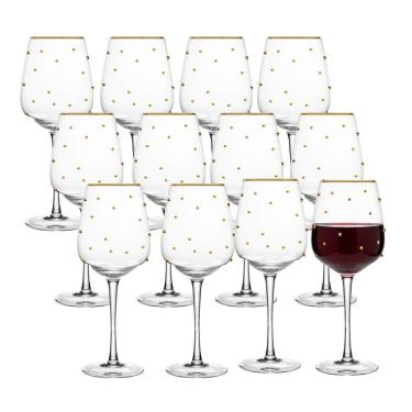 Imagem de Jogo 12 Taça De Vinho Tinto 350ml Vidro Com Borda Dourada Linha Balls Wolff