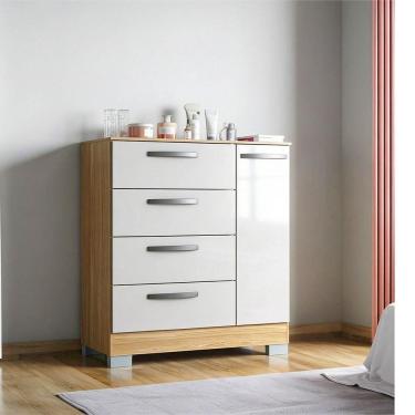 Imagem de Cômoda Elena Poquema Com 1 Porta E 4 Gavetas Damasco/off White