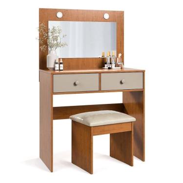 Imagem de Penteadeira Camarim Maia Maní/freijó Com Banqueta Almofadada - Móveis Luapa Maní/freijó