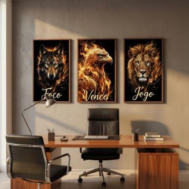 Imagem de Kit 3 Quadros Foco Vence Jogo Motivacionais com Moldura Moldura:Tabaco