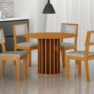 Imagem de Conjunto Sala de Jantar Redonda Mdf com 4 Cadeiras Flora Cinamomo/Palha