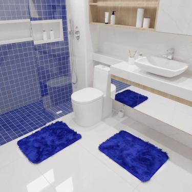 Imagem de Kit Tapete Banheiro Felpudo Peludo Azul 40 X 60 Cm